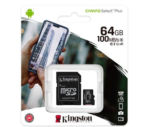 Memoria MicroSD 64GB Kingston Canvas Select Plus UHS-I U1 V10