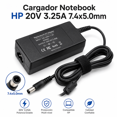 Cargador Notebook HP 20V 3.25A 7.4x5.0mm