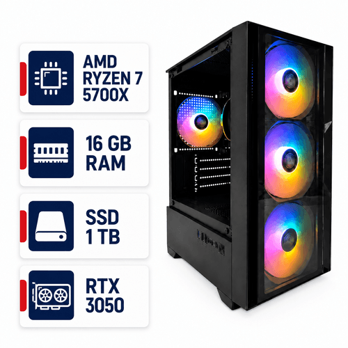 PC Armada Gamer AMD Ryzen 7 5700X 16GB RAM SSD 1TB RTX 3050